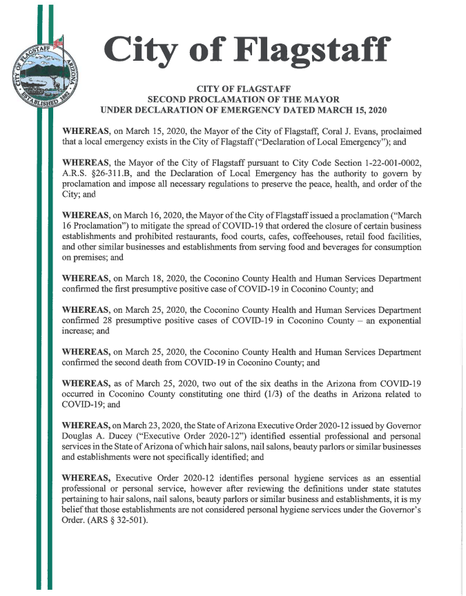 Second Mayoral Proclamation on COVID-19 page 1